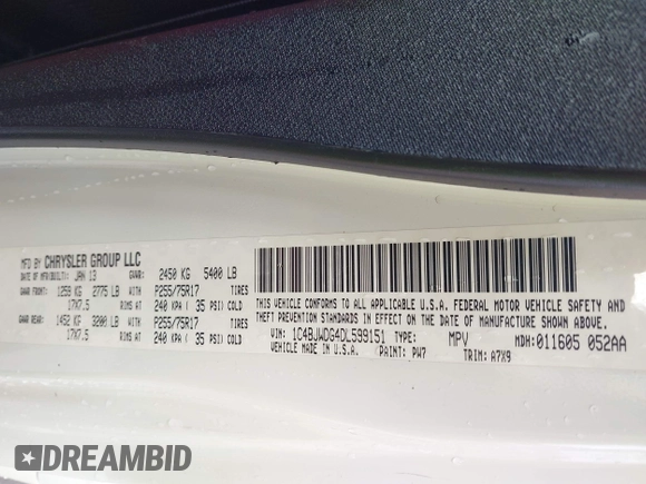 2013 Jeep Wrangler Unlimited Sport with VIN 1C4BJWDG4DL599151, listed as a IAAI auction lot 42212831 with 143,865 mi miles and . Bid and sale history available at DreamBid. Image 9.