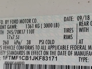 2018 Ford F-150 XL with VIN 1FTMF1CB1JKF83171, listed as a IAAI auction lot 42669775 with 128,140 mi miles and . Bid and sale history available at DreamBid. Image 9.
