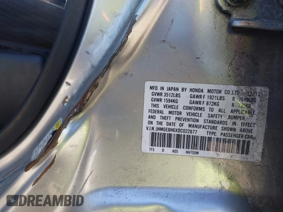 2013 Honda Fit Sport с VIN JHMGE8H6XDC022677, выставлен на аукционе IAAI как лот 41799038 с пробегом Не указан миль и . История ставок и продаж доступна на DreamBid. Изображение 9.