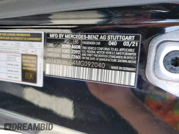 2021 Mercedes-Benz C 300 с VIN W1KWJ8EB4MG092040, выставлен на аукционе Copart как лот 77498434 с пробегом 36 934 миль миль и На запчасти • Non repairable. История ставок и продаж доступна на DreamBid. Изображение 13.