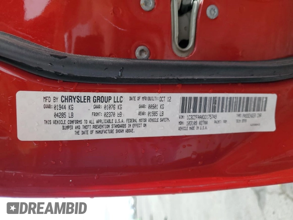 2013 Dodge Dart SE with VIN 1C3CDFAA0DD175749, listed as a Copart auction lot 54197765 with 130,888 mi miles and Salvage Title. Bid and sale history available at carsss.com. Image 13.
