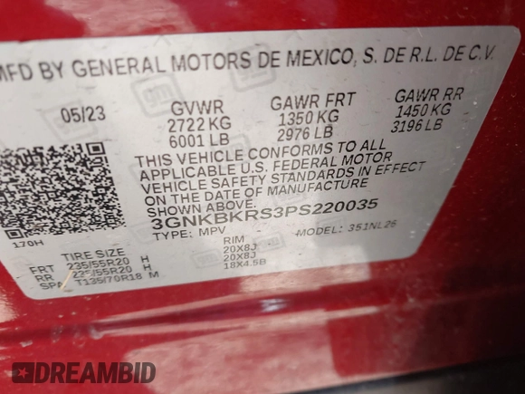 2023 Chevrolet Blazer RS with VIN 3GNKBKRS3PS220035, listed as a IAAI auction lot 41335553 with 21,739 mi miles and . Bid and sale history available at DreamBid. Image 9.
