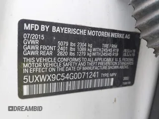 2016 BMW X3 xDrive28i with VIN 5UXWX9C54G0D71241, listed as a IAAI auction lot 41908274 with 190,895 mi miles. Bid and sale history available at carsss.com. Image 9.