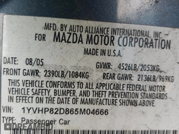 2006 Mazda 6 S Sport VE with VIN 1YVHP82D865M04666, listed as a Copart auction lot 51574375 with 130,021 mi miles and Salvage Title. Bid and sale history available at carsss.com. Image 13.