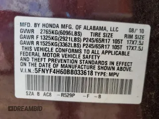 2011 Honda Pilot EX-L z VIN 5FNYF4H60BB033618, wystawiony jako Copart lot #55600035 z przebiegiem 135 171 mil mil oraz Szkody całkowita. Historia ofert i sprzedaży dostępna na DreamBid. Obrazek 14.