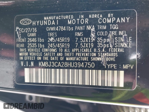 2017 Hyundai Tucson Value with VIN KM8J3CA28HU394750, listed as a IAAI auction lot 41960452 with 138,134 mi miles. Bid and sale history available at carsss.com. Image 9.