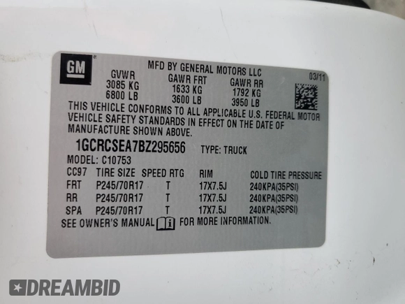 2011 Chevrolet Silverado 1500 LT with VIN 1GCRCSEA7BZ295656, listed as a Copart auction lot 87011264 with 230,481 mi miles and Salvage Title. Bid and sale history available at DreamBid. Image 12.