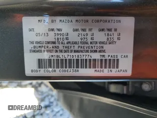 2013 Mazda 3 i Touring with VIN JM1BL1L71D1837774, listed as a Copart auction lot 55577805 with 150,106 mi miles and Salvage Title. Bid and sale history available at DreamBid. Image 12.