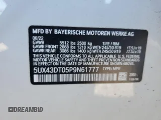 2023 BMW X4 M40i with VIN 5UX43DT05P9N61777, listed as a Copart auction lot 77600264 with 0 mi miles and Salvage Title. Bid and sale history available at carsss.com. Image 14.