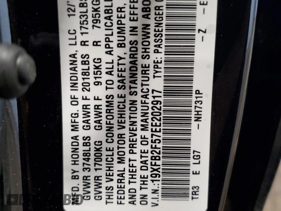 2014 Honda Civic LX with VIN 19XFB2F57EE202917, listed as a Copart auction lot 55391425 with 127,198 mi miles and Salvage Title. Bid and sale history available at carsss.com. Image 12.