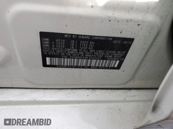 2019 Subaru Legacy Premium with VIN 4S3BNAF64K3040045, listed as a Copart auction lot 52147615 with 102,522 mi miles and Salvage Title. Bid and sale history available at DreamBid. Image 15.