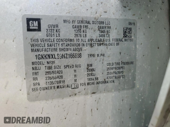 2017 GMC Acadia Denali with VIN 1GKKNXLS9HZ166688, listed as a Copart auction lot 86633884 with 154,362 mi miles and Salvage title. Bid and sale history available at DreamBid. Image 15.