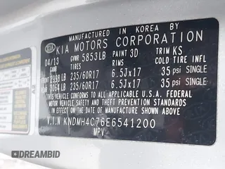 2014 Kia Sedona EX with VIN KNDMH4C76E6541200, listed as a IAAI auction lot 41657002 with 141,377 mi miles. Bid and sale history available at carsss.com. Image 9.