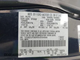 2002 Ford Explorer XLT with VIN 1FMZU73K92UD34066, listed as a IAAI auction lot 42228958 with 198,594 mi miles and . Bid and sale history available at DreamBid. Image 9.