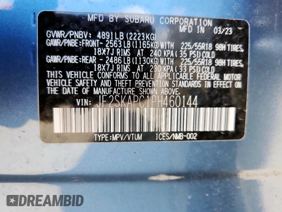 2023 Subaru Forester Limited with VIN JF2SKAPC1PH460144, listed as a Copart auction lot 63849215 with 30,312 mi miles and Salvage title. Bid and sale history available at DreamBid. Image 13.