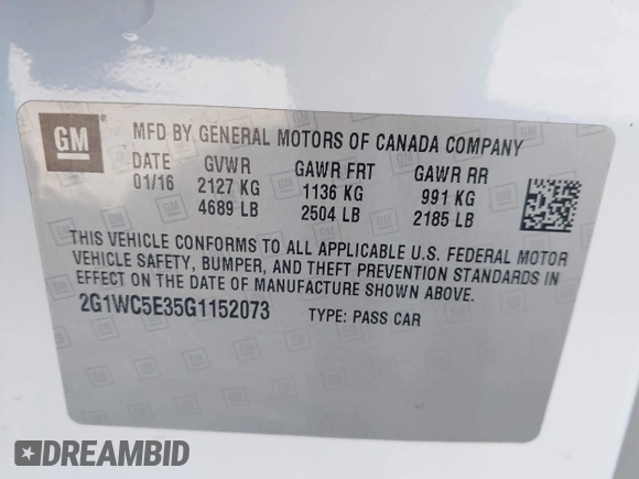 2016 Chevrolet Impala LTZ z VIN 2G1WC5E35G1152073, wystawiony jako IAAI lot #41675906 z przebiegiem 103 104 mil mil oraz . Historia ofert i sprzedaży dostępna na DreamBid. Obrazek 9.