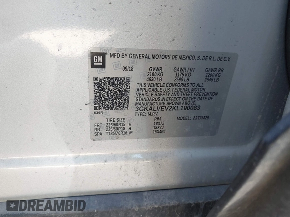 2019 GMC Terrain SLT with VIN 3GKALVEV2KL190083, listed as a IAAI auction lot 41722437 with 148,898 mi miles. Bid and sale history available at carsss.com. Image 9.