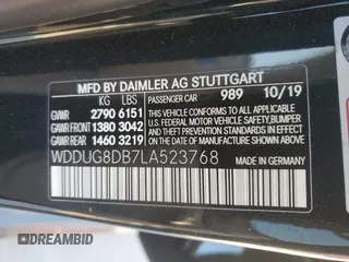 2020 Mercedes-Benz S 560 with VIN WDDUG8DB7LA523768, listed as a Copart auction lot 49408055 with Not Provided miles and Salvage Title. Bid and sale history available at DreamBid. Image 12.