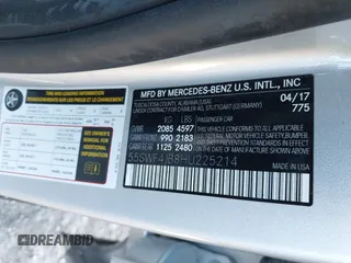 2017 Mercedes-Benz C 300 with VIN 55SWF4JB8HU225214, listed as a IAAI auction lot 41762581 with 80,047 mi miles and . Bid and sale history available at carsss.com. Image 9.