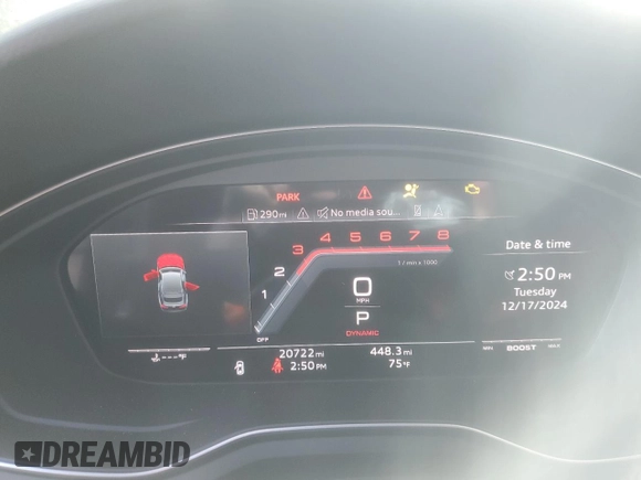 2024 Audi S5 Sportback Premium Plus z VIN WAUB4CF53RA020992, wystawiony jako Copart lot #85305744 z przebiegiem 20 722 mil mil oraz Szkoda całkowita • Salvage title. Historia ofert i sprzedaży dostępna na DreamBid. Obrazek 9.