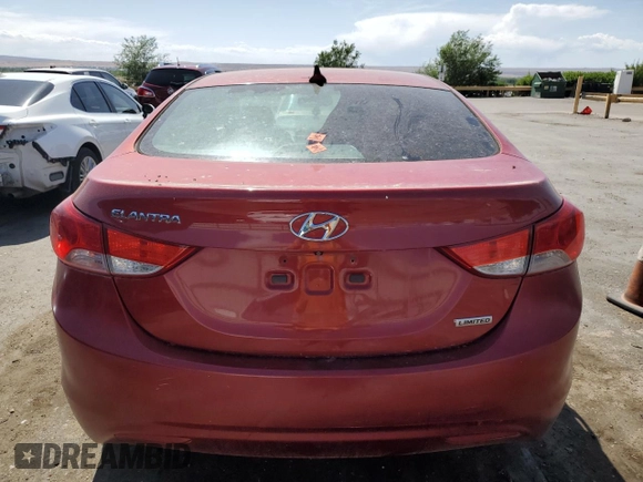 2013 Hyundai Elantra GLS with VIN KMHDH4AE8DU507475, listed as a Copart auction lot 58737755 with 184,629 mi miles and Clean title. Bid and sale history available at DreamBid. Image 6.