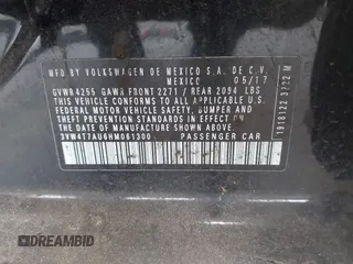 2017 Volkswagen GTI S z VIN 3VW4T7AU6HM061300, wystawiony jako IAAI lot #42235718 z przebiegiem 78 848 mil mil oraz . Historia ofert i sprzedaży dostępna na DreamBid. Obrazek 9.
