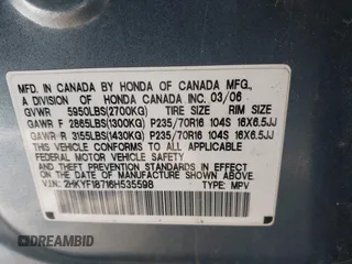 2006 Honda Pilot EX-L with VIN 2HKYF18716H535598, listed as a IAAI auction lot 41676797 with 212,130 mi miles and . Bid and sale history available at DreamBid. Image 9.