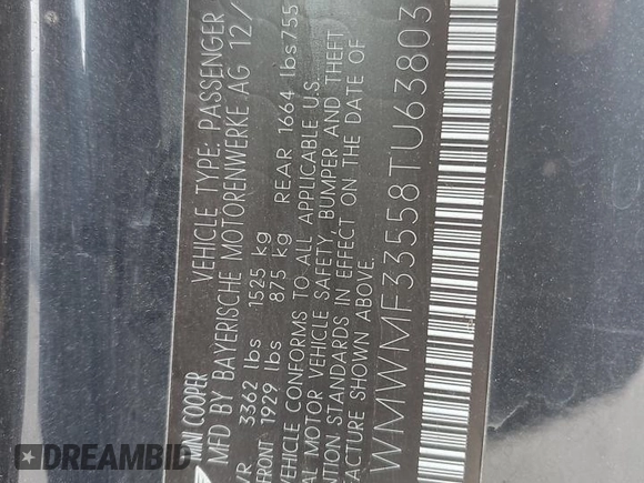 2008 MINI Hardtop with VIN WMWMF33558TU63803, listed as a Copart auction lot 47045475 with 70,989 mi miles and Salvage Title. Bid and sale history available at DreamBid. Image 14.
