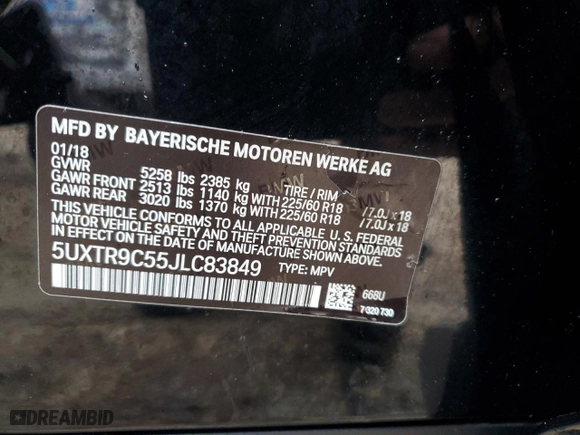 2018 BMW X3 xDrive30i with VIN 5UXTR9C55JLC83849, listed as a Copart auction lot 50461865 with 124,779 mi miles and Clean Title. Bid and sale history available at carsss.com. Image 13.