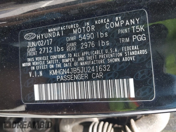 2018 Genesis G80 Sport with VIN KMHGN4JB5JU241632, listed as a IAAI auction lot 42093142 with 102,090 mi miles and . Bid and sale history available at DreamBid. Image 9.