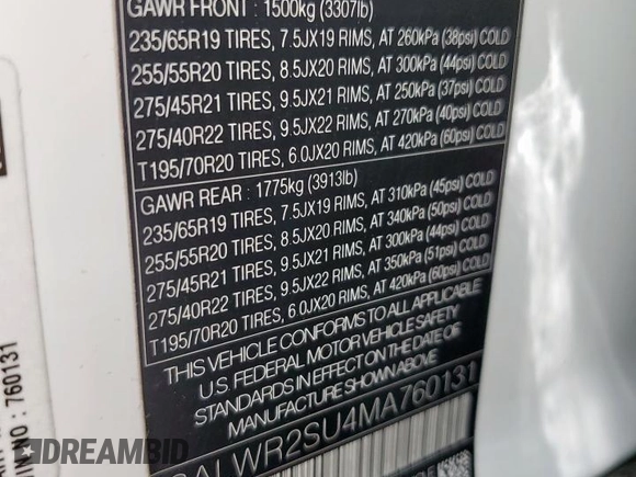 2021 Land Rover Range Rover Sport HSE Silver Edition с VIN SALWR2SU4MA760131, выставлен на аукционе Copart как лот 56964585 с пробегом 52 200 миль миль и Чистый • Clean title. История ставок и продаж доступна на DreamBid. Изображение 13.