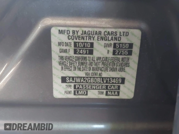 2011 Jaguar XJ XJL with VIN SAJWA2GB0BLV13469, listed as a IAAI auction lot 41836620 with 115,924 mi miles and . Bid and sale history available at DreamBid. Image 9.