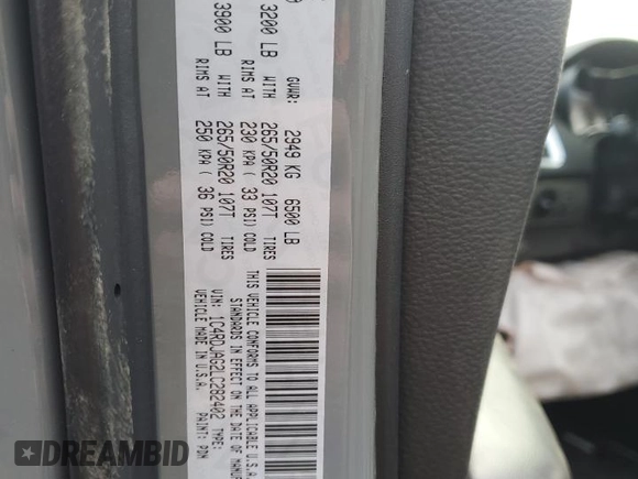 2020 Dodge Durango SXT Plus with VIN 1C4RDJAG2LC282402, listed as a Copart auction lot 46500665 with 42,029 mi miles and Salvage Title. Bid and sale history available at DreamBid. Image 13.