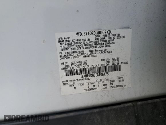 2014 Ford Taurus SE with VIN 1FAHP2D88EG106775, listed as a Copart auction lot 52551445 with 99,090 mi miles and Salvage Title. Bid and sale history available at carsss.com. Image 14.