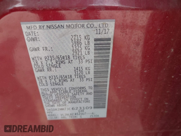 2018 Nissan Pathfinder Platinum with VIN 5N1DR2MM7JC623109, listed as a IAAI auction lot 42030915 with 67,676 mi miles and . Bid and sale history available at DreamBid. Image 9.