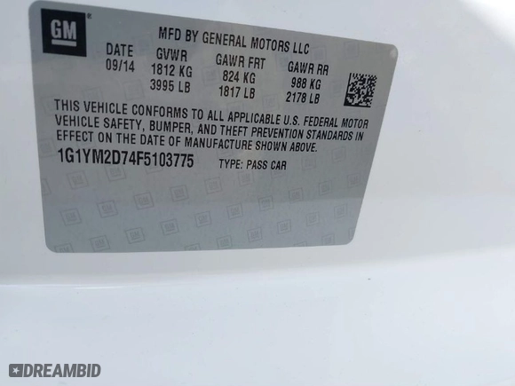 2015 Chevrolet Corvette Z51 3LT with VIN 1G1YM2D74F5103775, listed as a IAAI auction lot 41810409 with 29,000 mi miles. Bid and sale history available at carsss.com. Image 9.