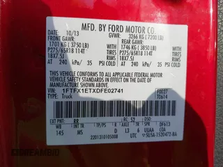 2013 Ford F-150 XL with VIN 1FTFX1ETXDFE02741, listed as a IAAI auction lot 41784630 with 141,081 mi miles and . Bid and sale history available at DreamBid. Image 9.