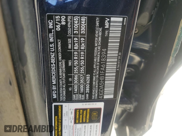 2015 Mercedes-Benz M 350 z VIN 4JGDA5HB1FA618394, wystawiony jako Copart lot #55184115 z przebiegiem 97 299 mil mil oraz Szkoda całkowita • Salvage title. Historia ofert i sprzedaży dostępna na DreamBid. Obrazek 13.