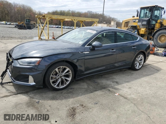 2022 Audi A5 Sportback Premium with VIN WAUABCF58NA027979, listed as a Copart auction lot 53130385 with 37,831 mi miles and Salvage Title. Bid and sale history available at carsss.com. Image 1.