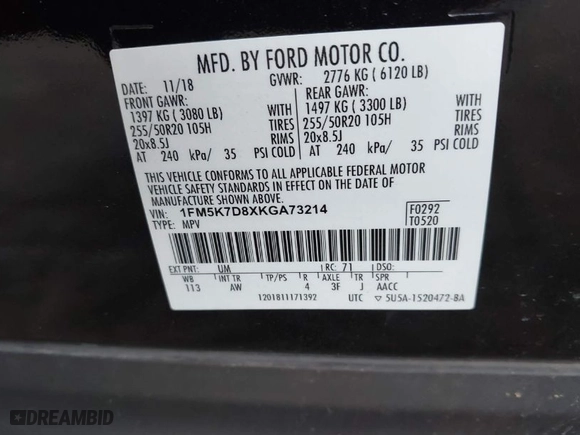2019 Ford Explorer XLT with VIN 1FM5K7D8XKGA73214, listed as a IAAI auction lot 41881469 with 80,712 mi miles. Bid and sale history available at carsss.com. Image 9.