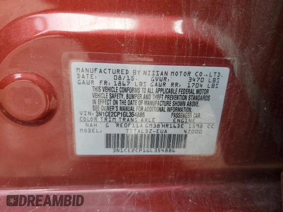 2016 Nissan Note S с VIN 3N1CE2CP1GL354886, выставлен на аукционе Copart как лот 60691385 с пробегом 121 884 миль миль и Списание • Salvage title. История ставок и продаж доступна на DreamBid. Изображение 12.