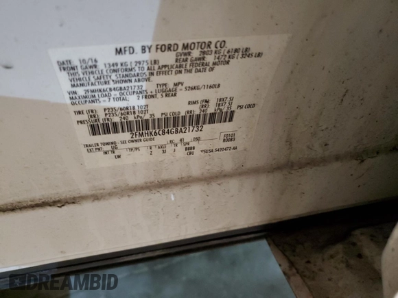 2016 Ford Flex SEL with VIN 2FMHK6C84GBA21732, listed as a Copart auction lot 48527925 with 171,378 mi miles and Salvage Title. Bid and sale history available at carsss.com. Image 13.
