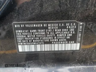 2023 Volkswagen Jetta SE с VIN 3VW7M7BUXPM047875, выставлен на аукционе Copart как лот 53743505 с пробегом 50 420 миль миль и На запчасти • Non repairable. История ставок и продаж доступна на DreamBid. Изображение 13.