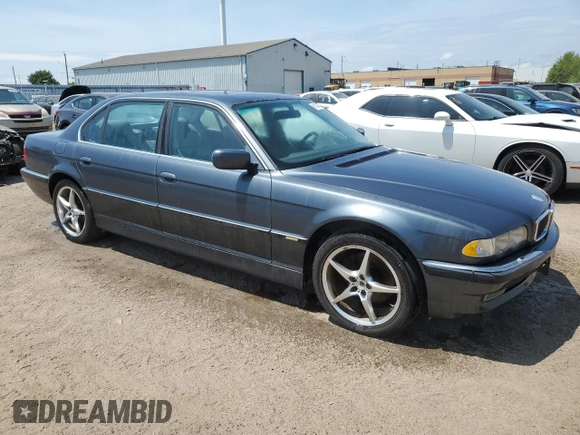 2001 BMW 7 Series 740iL with VIN WBAGH83411DP19107, listed as a Copart auction lot 61024385 with Not provided miles and Clean title. Bid and sale history available at DreamBid. Image 4.