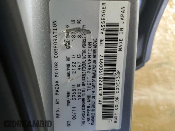 2011 Mazda Mazda3 i Sport with VIN JM1BL1UF2B1900917, listed as a Copart auction lot 50992075 with 131,166 mi miles and Salvage Title. Bid and sale history available at carsss.com. Image 12.