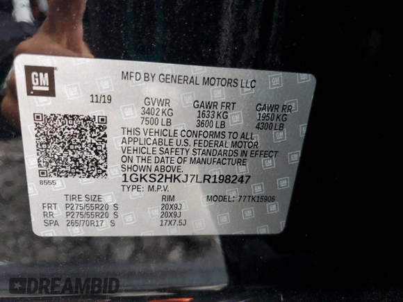 2020 GMC Yukon XL Denali with VIN 1GKS2HKJ7LR198247, listed as a Copart auction lot 43796095 with 89,557 mi miles and Salvage Title. Bid and sale history available at carsss.com. Image 14.