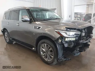 2020 Infiniti QX80 LUXE with VIN JN8AZ2NF6L9704002, listed as a IAAI auction lot 41595595 with 82,467 mi miles. Bid and sale history available at carsss.com. Image 1.