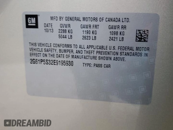 2014 Cadillac XTS Premium with VIN 2G61P5S32E9195930, listed as a Copart auction lot 48320165 with 31,026 mi miles and Salvage Title. Bid and sale history available at DreamBid. Image 12.