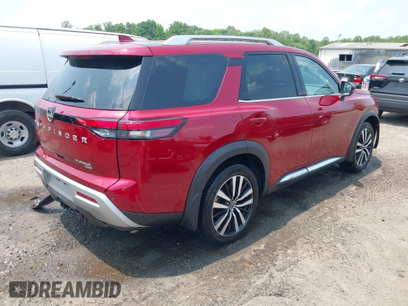 2023 Nissan Pathfinder Platinum with VIN 5N1DR3DJXPC234002, listed as a IAAI auction lot 42480807 with 21,477 mi miles and . Bid and sale history available at DreamBid. Image 4.