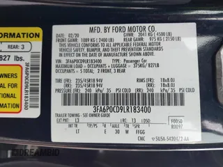 2020 Ford Fusion SEL z VIN 3FA6P0CD9LR183400, wystawiony jako IAAI lot #42271491 z przebiegiem 52 020 mil mil oraz . Historia ofert i sprzedaży dostępna na DreamBid. Obrazek 9.